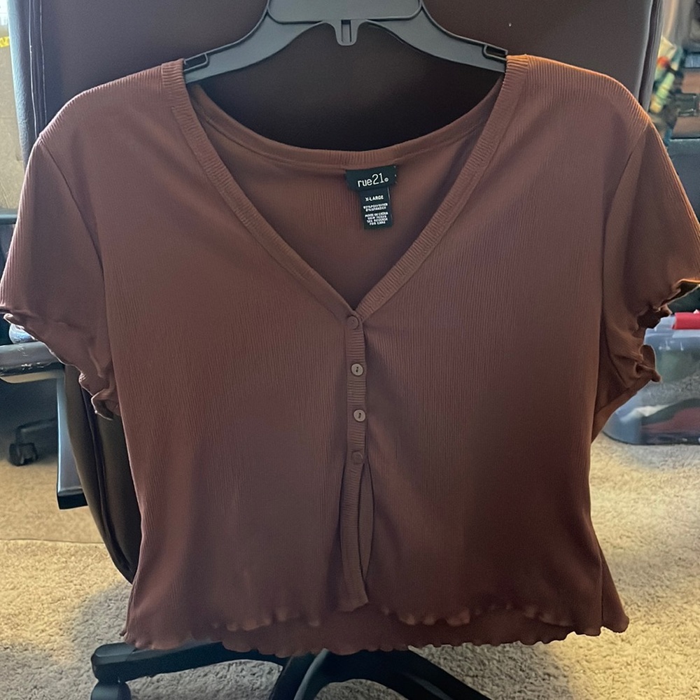 Brown ribbed crop top